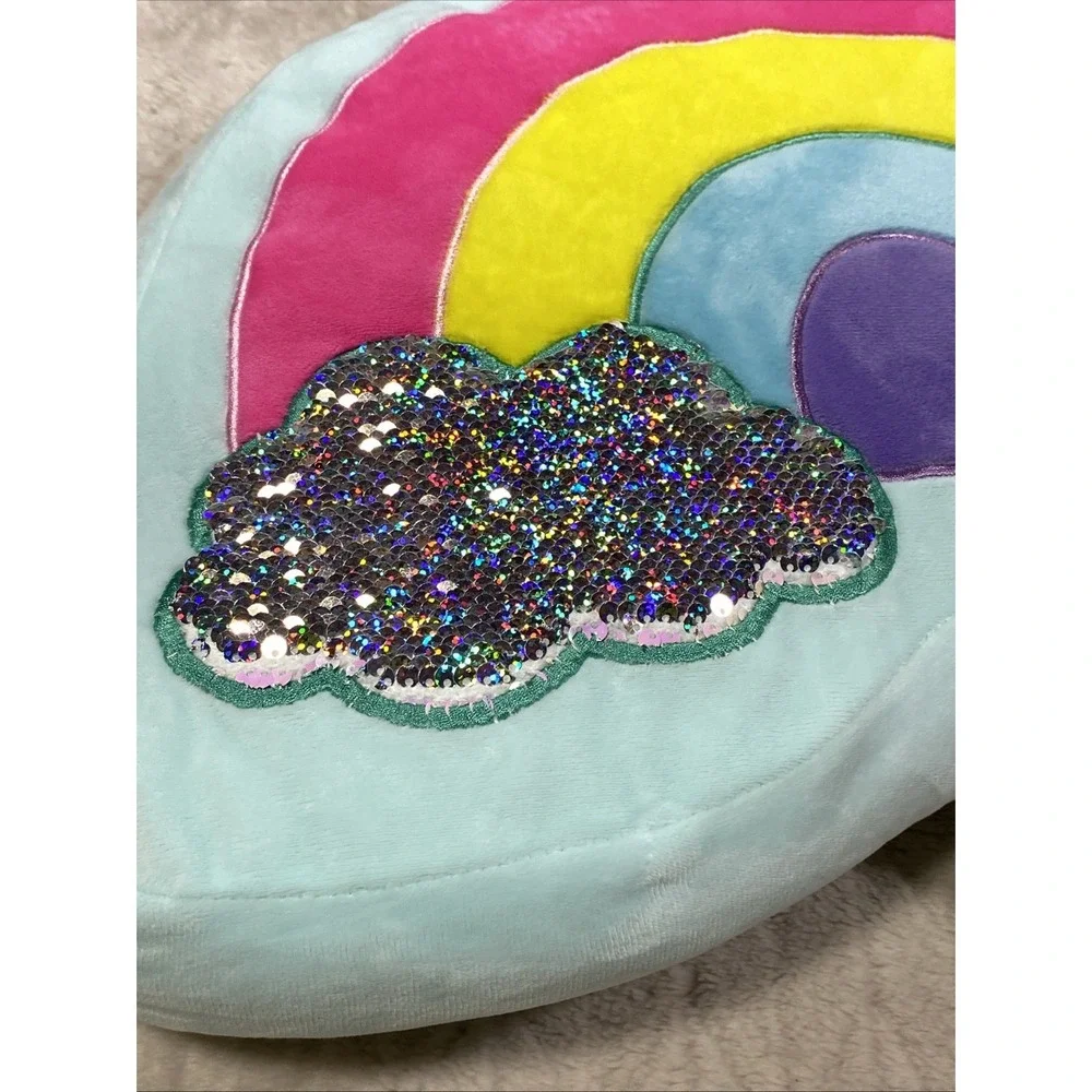 Rainbow Pillow Sequin Plush Soft Decorative Girls Kids Childs Dream Street Decor